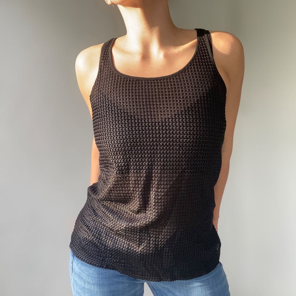 Trouve Sheer and Crochet Blend Sleeveless Scoop Neck Top - Size X-Small